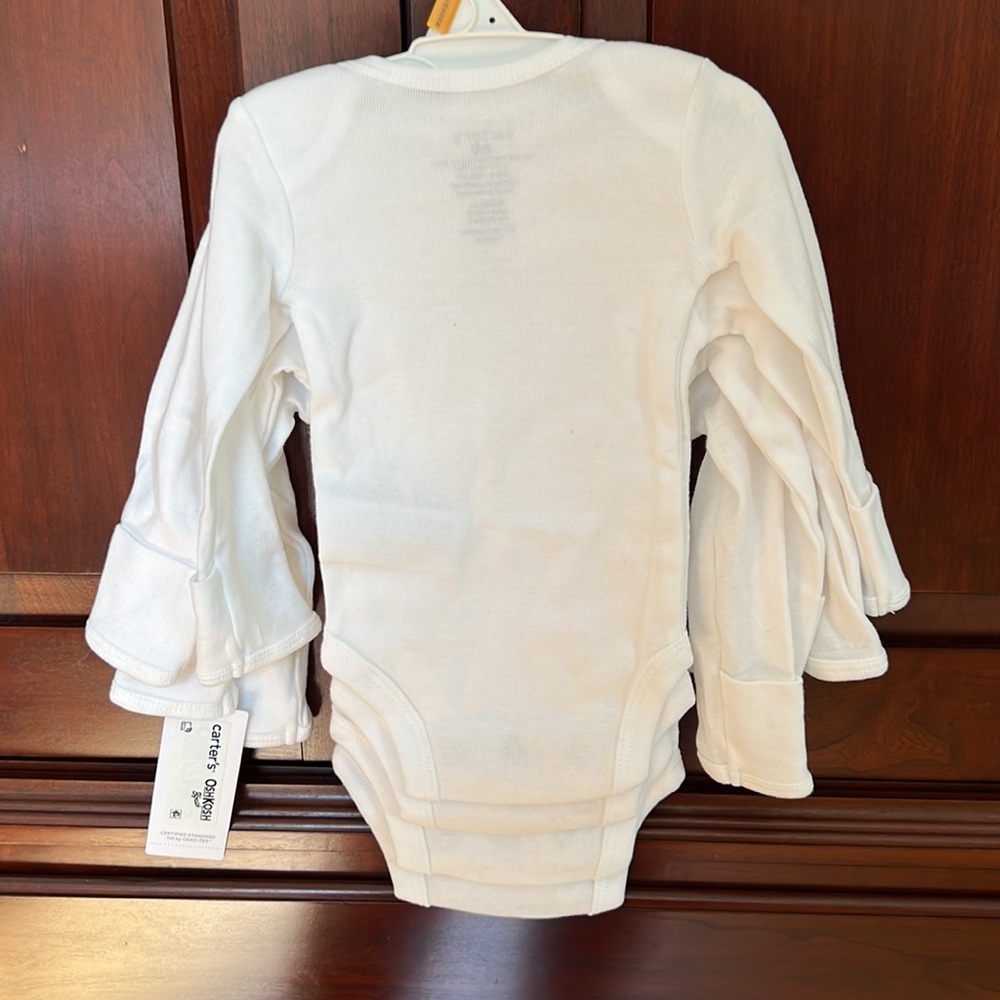 (4) Carter NWT Infant White long sleeve body suits - Picture 4 of 7